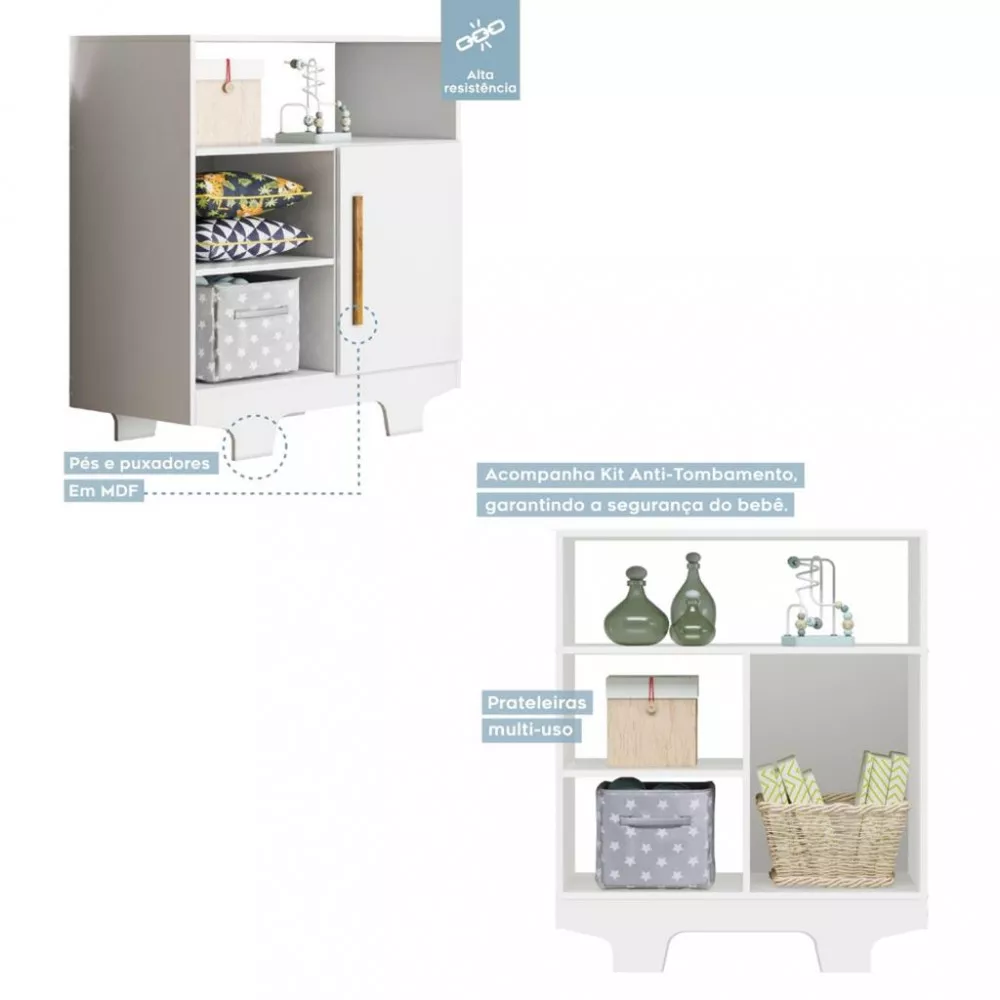 Cômoda Infantil 1 Porta com Pés Flocos Tigus Baby