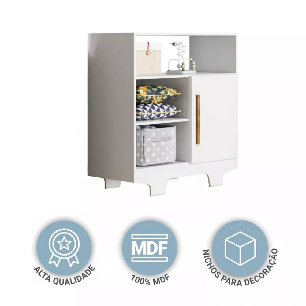 Cômoda Infantil 1 Porta com Pés Flocos Tigus Baby