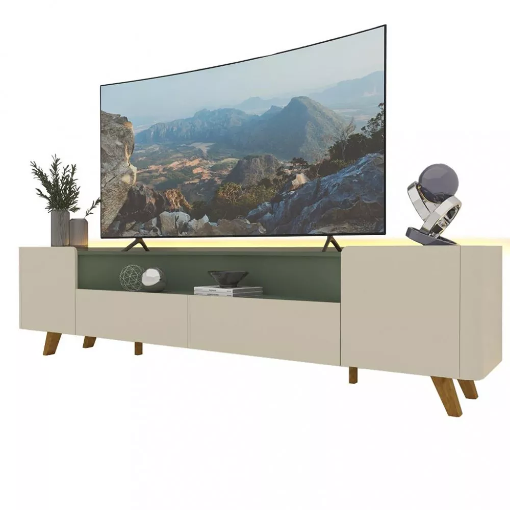 Rack para TV até 85 Polegadas 2 Portas 2 Gavetas Pés de Madeira Infinity Gelius
