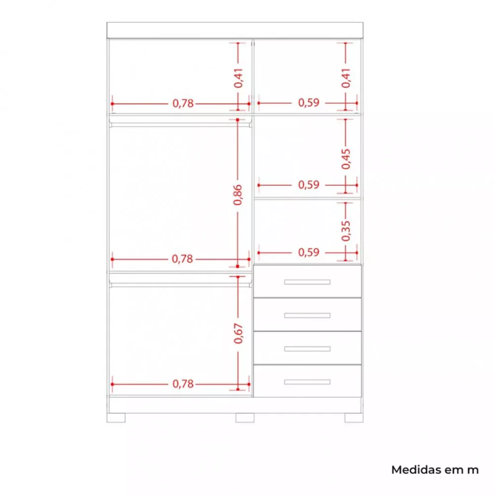 Guarda Roupa Solteiro  4 Portas 4 Gavetas Virtus Albatroz