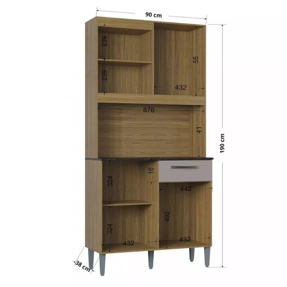 Cozinha Compacta 4 Portas 1 Gaveta 90cm Livia Poquema