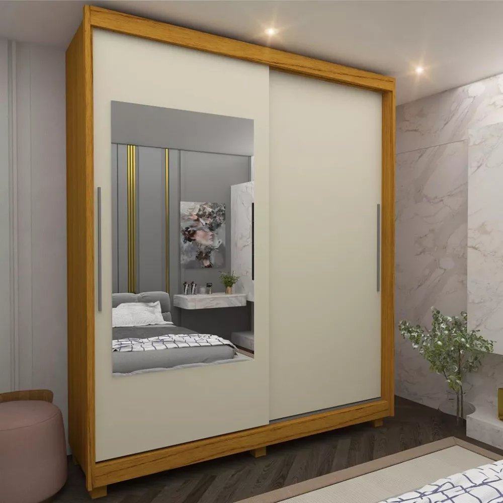 Image 0 of 5 of Guarda Roupa Solteiro com Espelho Pés 2 Portas de Correr 3 Gavetas Flex Agata Gelius