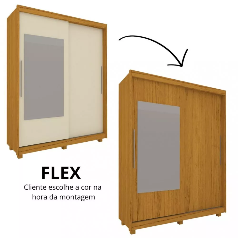 Image 2 of 5 of Guarda Roupa Solteiro com Espelho Pés 2 Portas de Correr 3 Gavetas Flex Agata Gelius