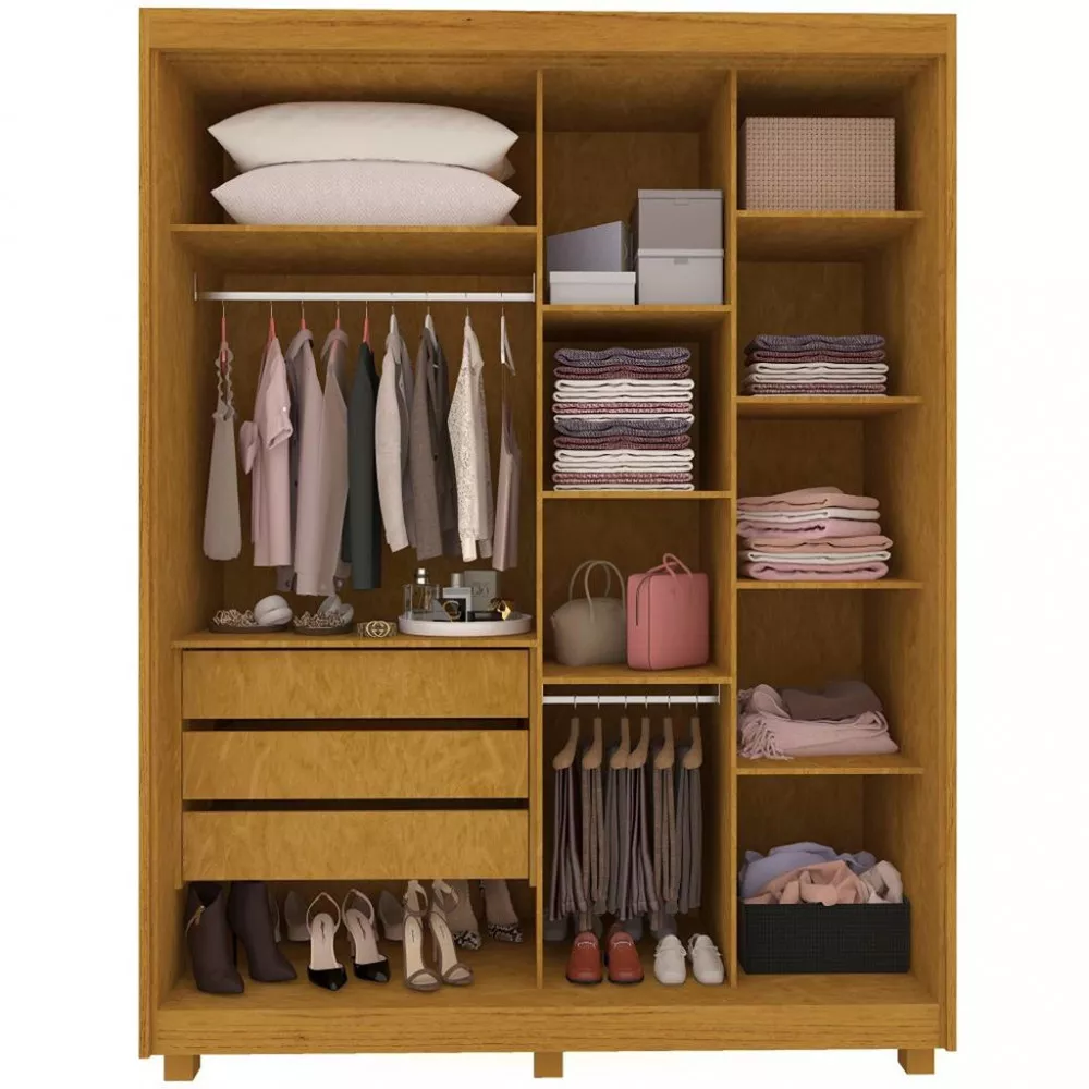 Image 3 of 5 of Guarda Roupa Solteiro com Espelho Pés 2 Portas de Correr 3 Gavetas Flex Agata Gelius