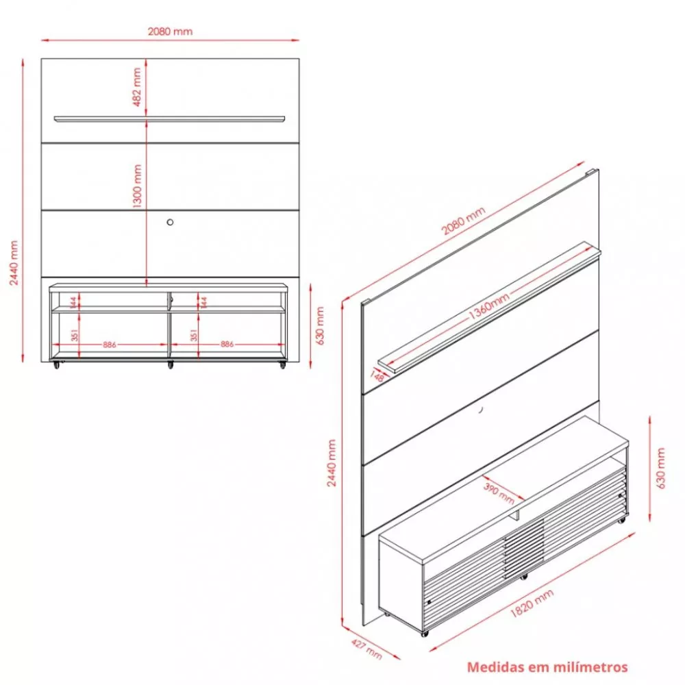 Image 3 of 4 of Painel para TV até 75 Polegadas 2 Portas com Rodizio Frizz Prestige Madetec
