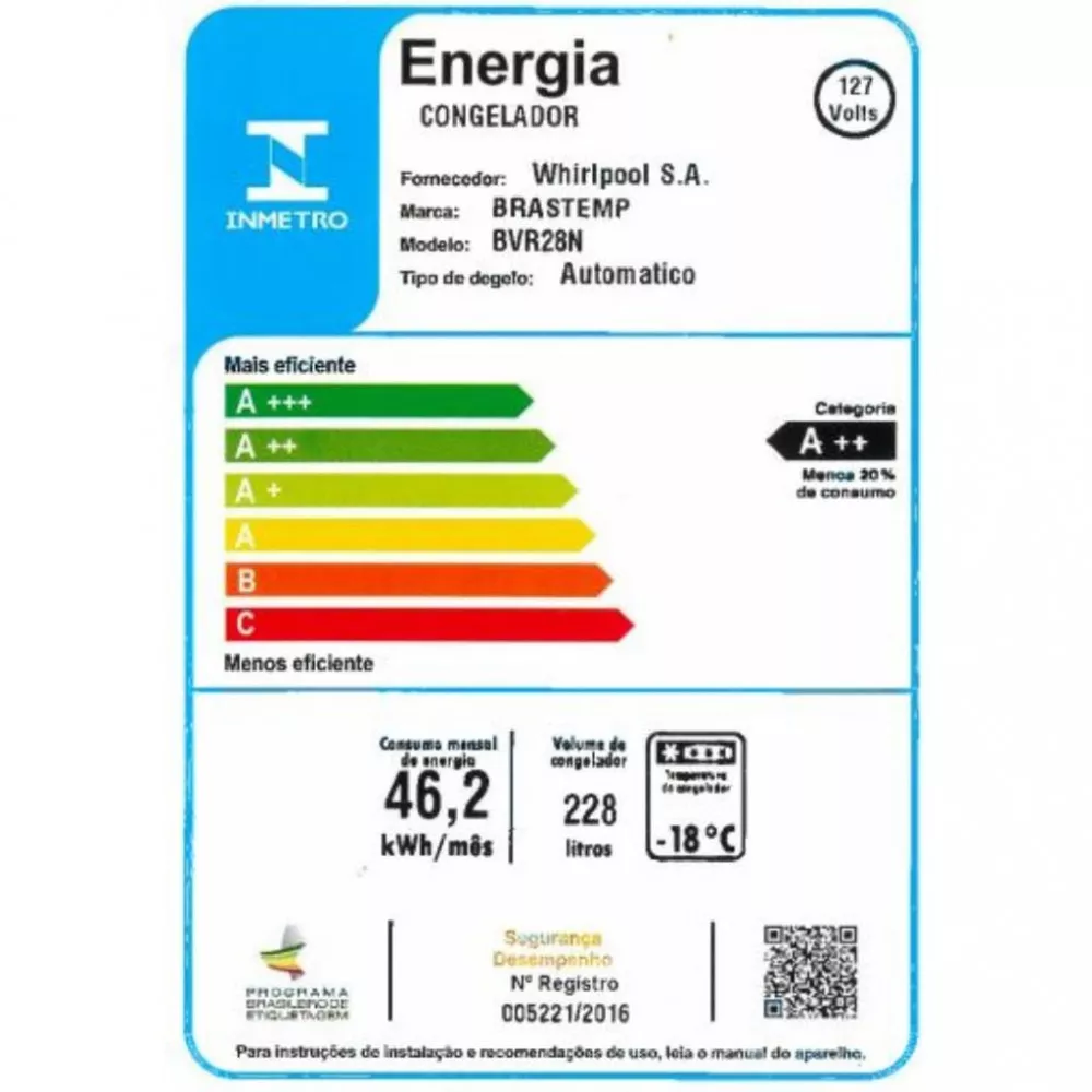 Freezer Vertical Brastemp 1 Porta BVR28NK 228L