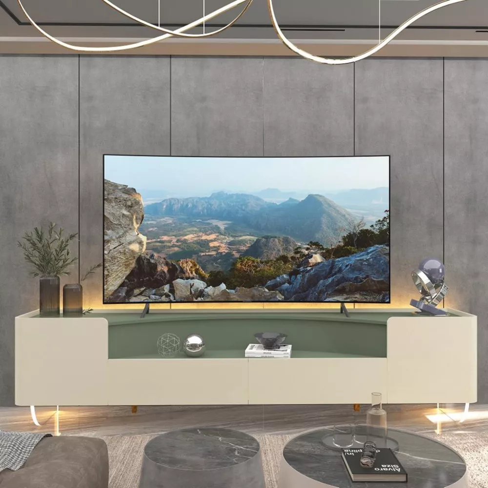 Rack para TV até 85 Polegadas com LED 2 Portas 2 Gavetas Pés de Vidro 100 MDF Infinity Gelius