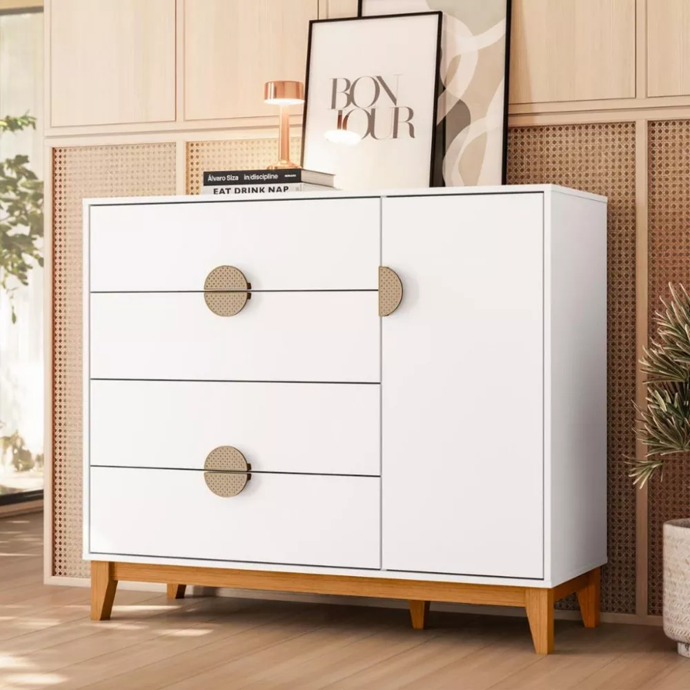 Cômoda 4 Gavetas 1 Porta com Pés Ipe Albatroz