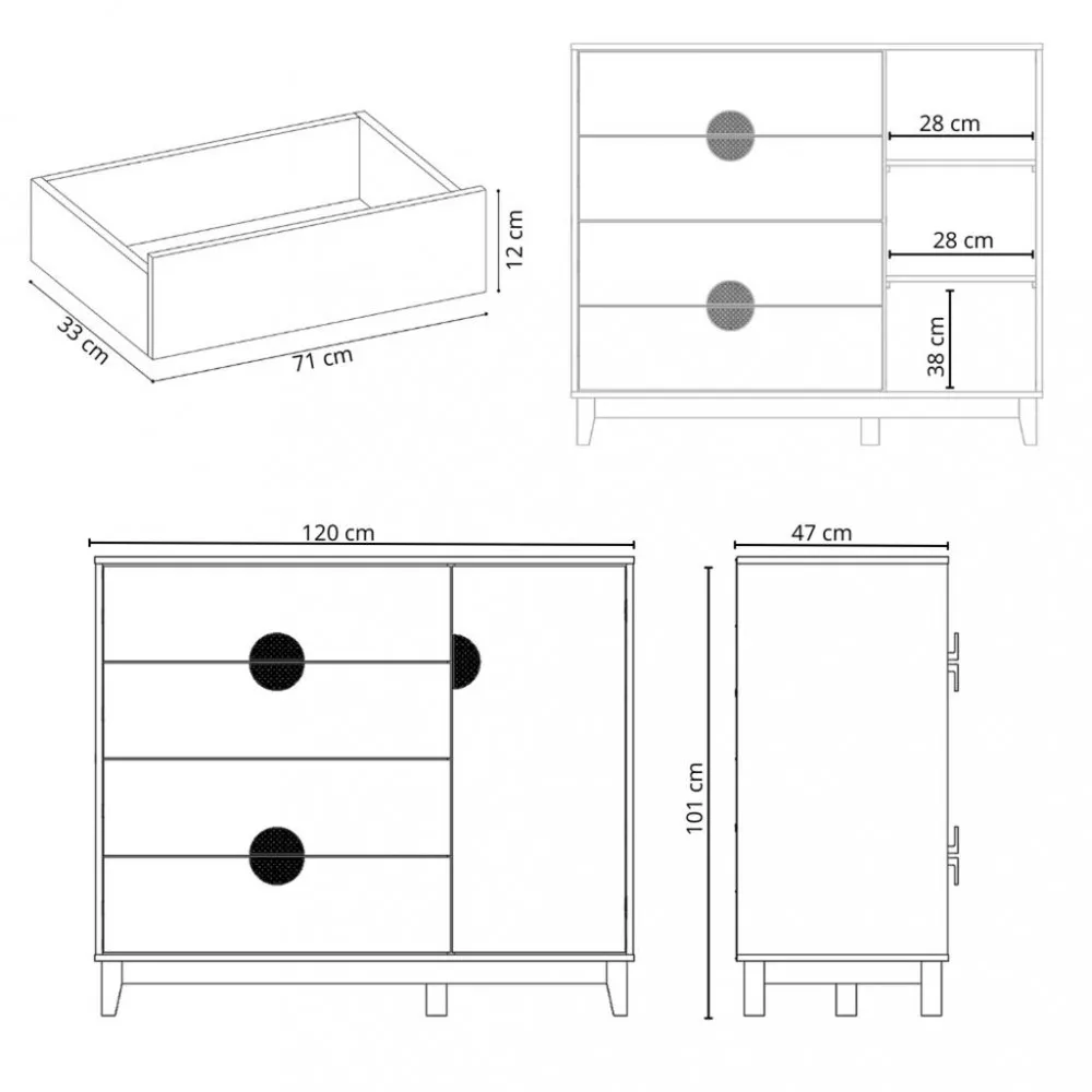 Cômoda 4 Gavetas 1 Porta com Pés Ipe Albatroz