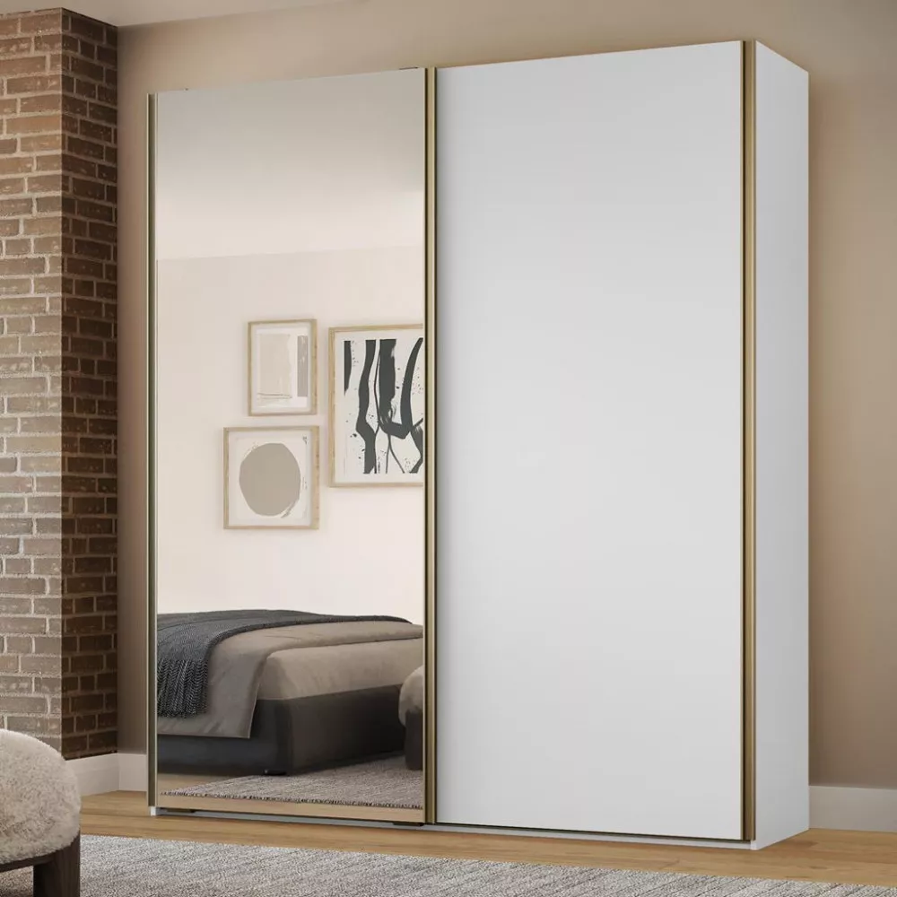 Image 0 of 4 of Guarda Roupa Solteiro Espelho 2 Portas de Correr 3 Gavetas Raffinato Belmax