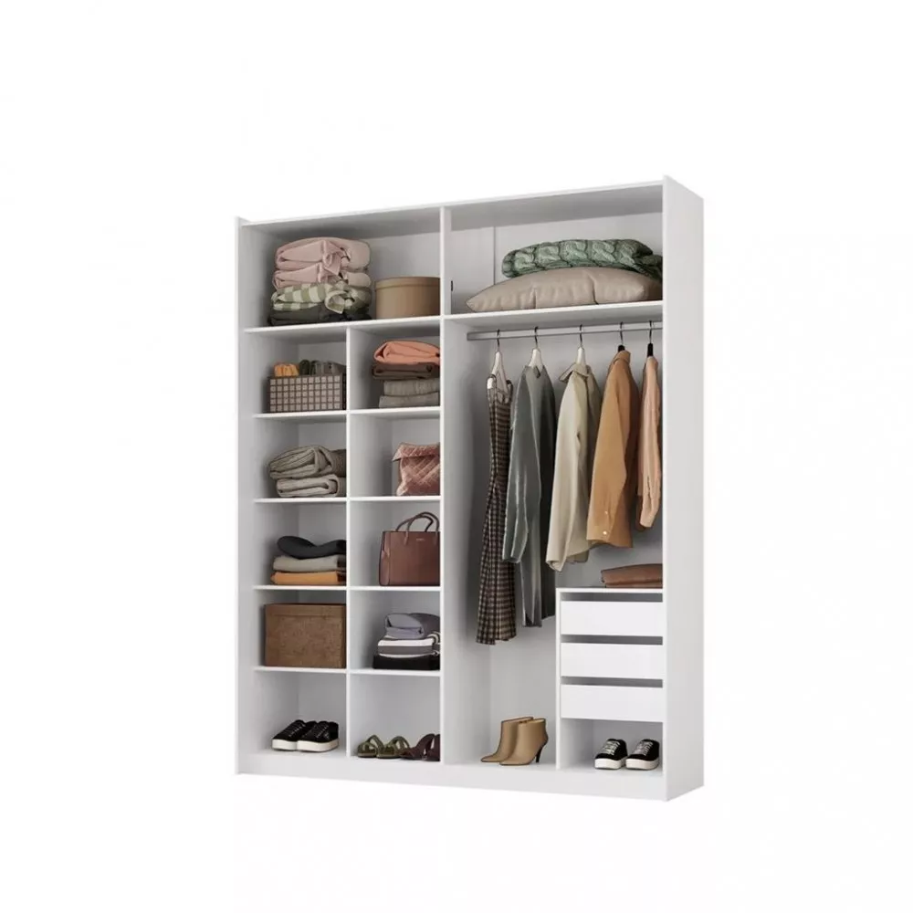 Image 2 of 4 of Guarda Roupa Solteiro Espelho 2 Portas de Correr 3 Gavetas Raffinato Belmax