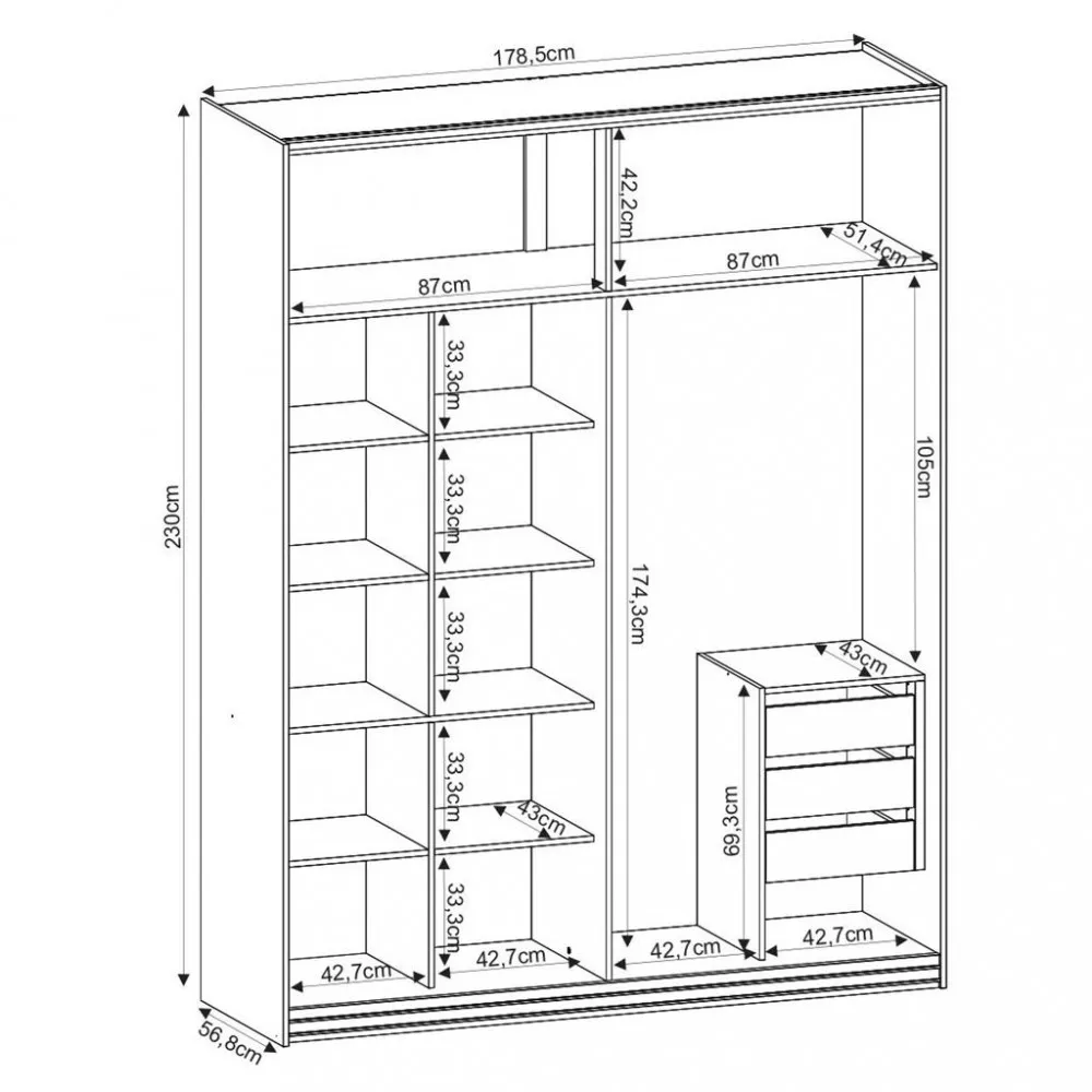 Image 3 of 4 of Guarda Roupa Solteiro Espelho 2 Portas de Correr 3 Gavetas Raffinato Belmax