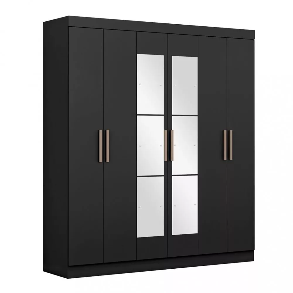 Guarda Roupa Casal com Espelho 6 Portas 100 MDF Genebra Maxel