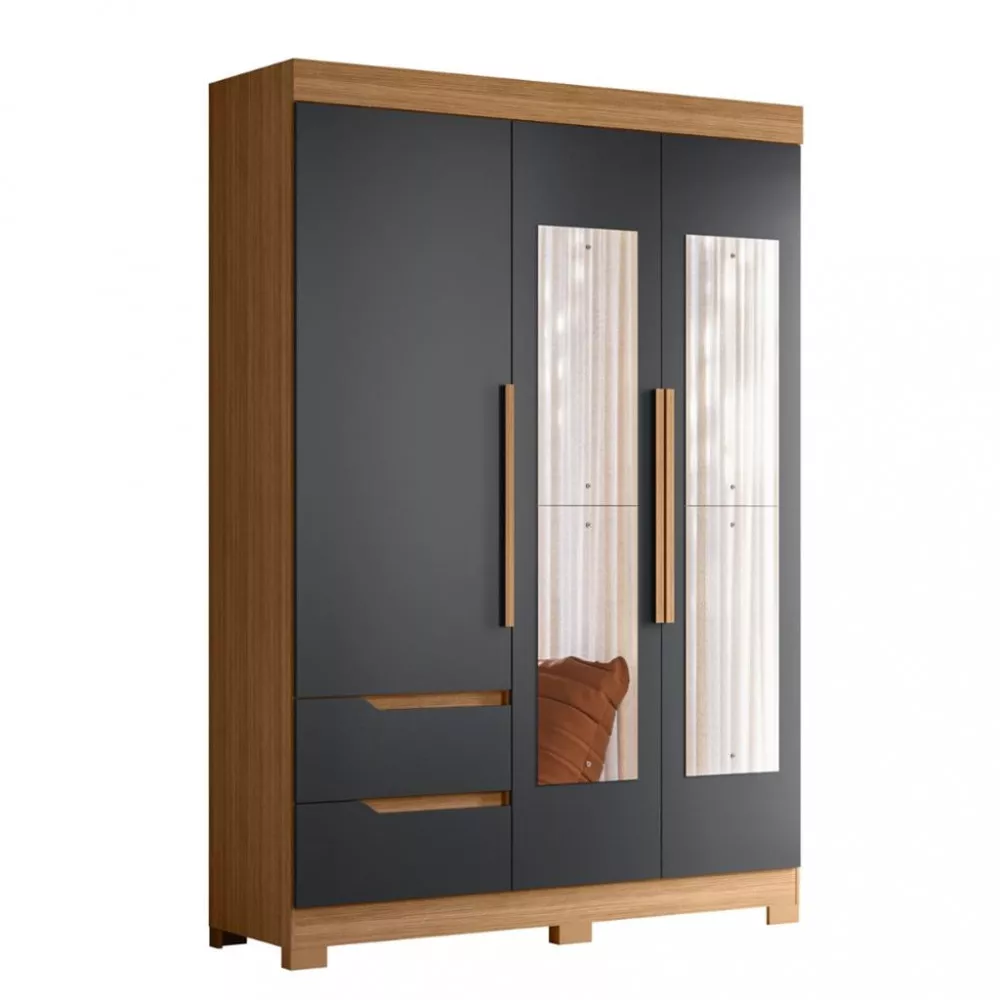 Guarda Roupa Solteiro Espelho 3 Portas 2 Gavetas Vivance Albatroz