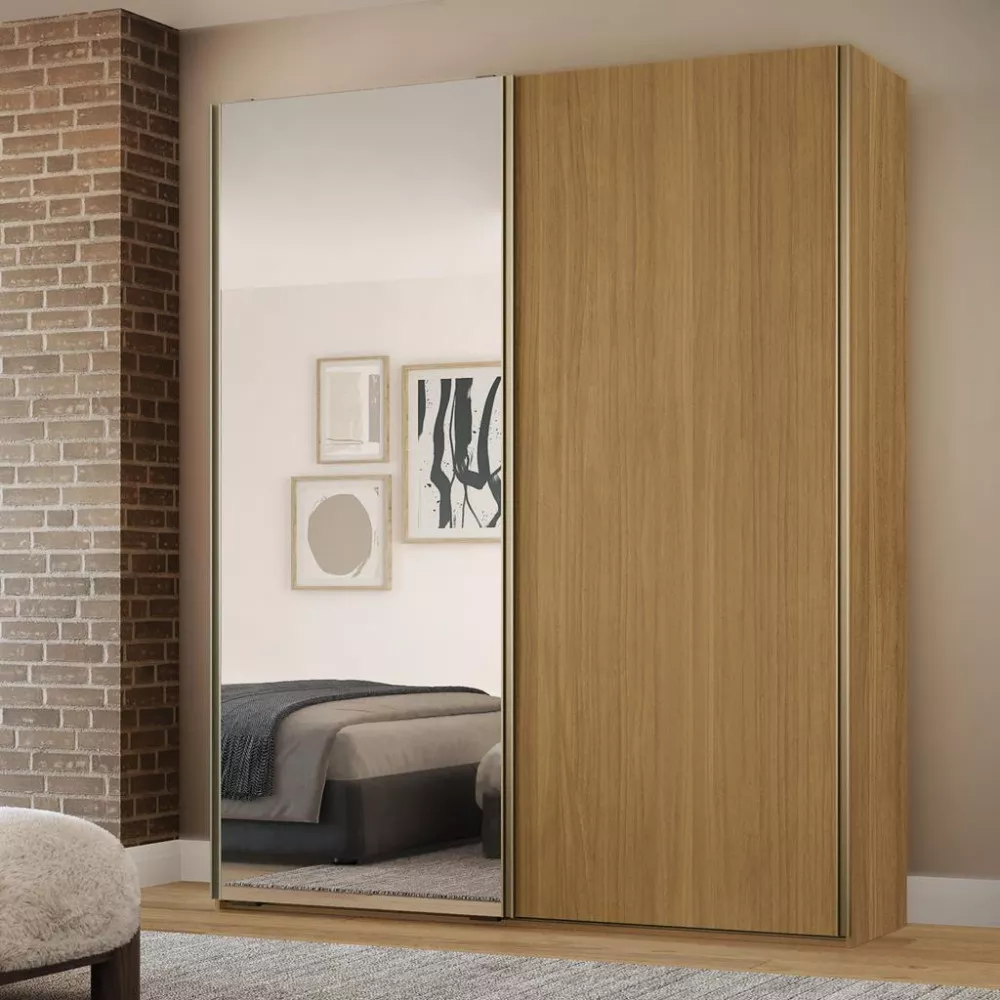 Guarda Roupa Solteiro Espelho 2 Portas de Correr 3 Gavetas Raffinato Belmax