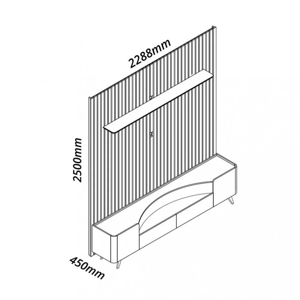 Rack com Painel para TV até 85 Polegadas 2 Portas 2 Gavetas 230cm Pés de Madeira Nobre Infinity Gelius