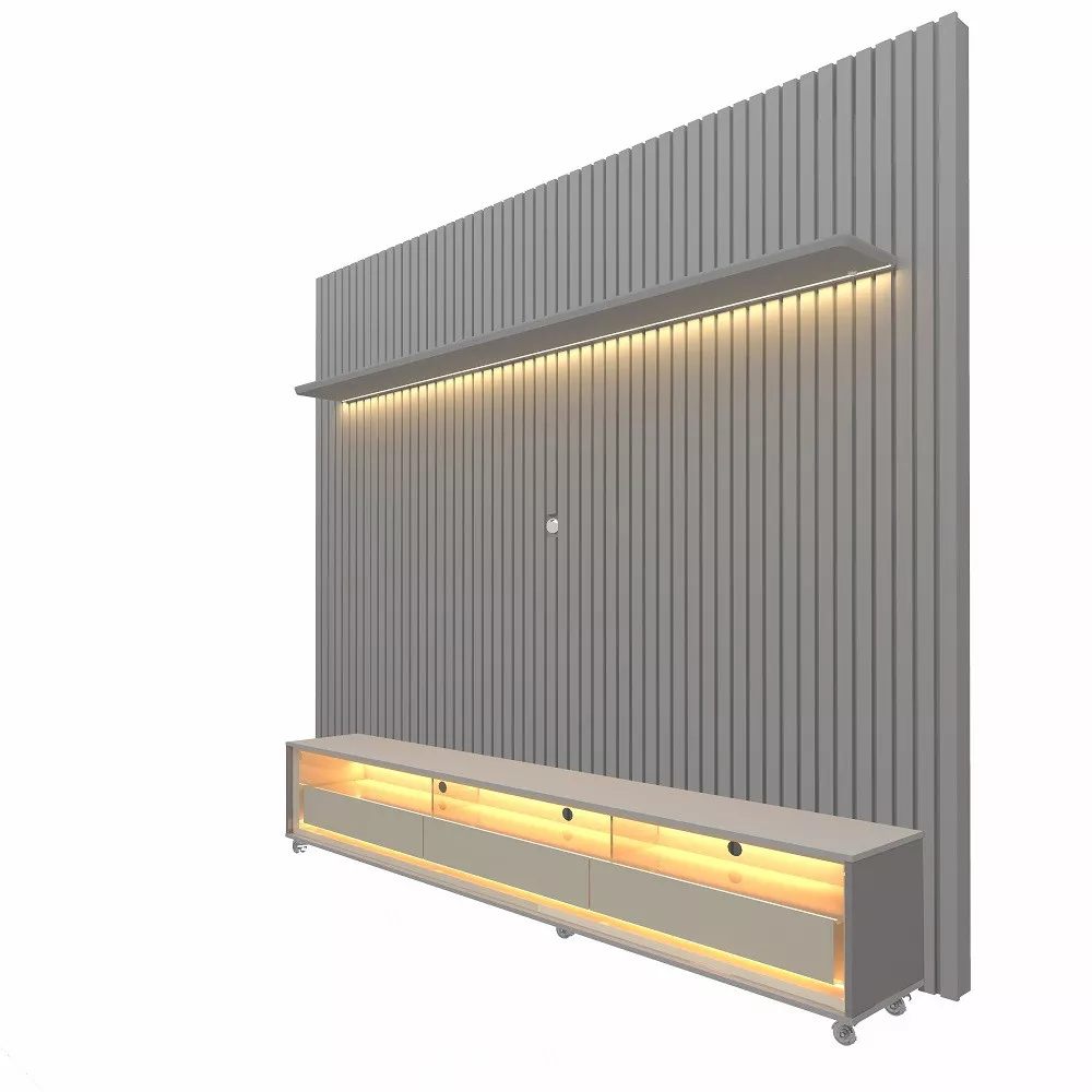 Rack com Painel para TV de Até 85 Polegadas 3 Gavetas 230cm Rodízios Nobre Requinte Gelius