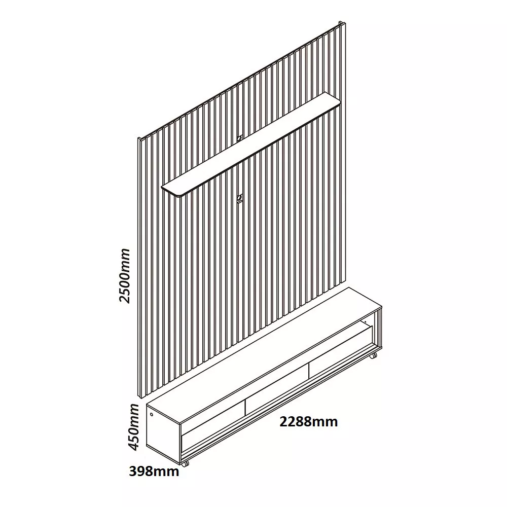 Rack com Painel para TV de Até 85 Polegadas 3 Gavetas 230cm Rodízios Nobre Requinte Gelius