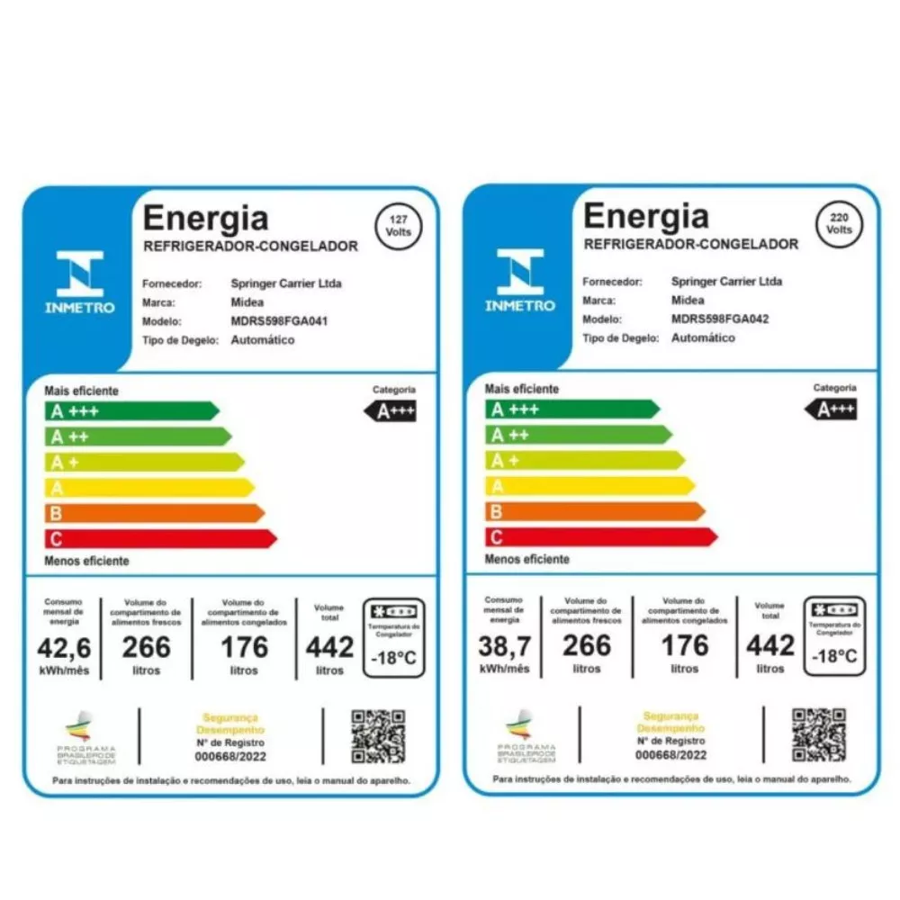 Geladeira Midea MD-RS598FGA Inverter Side By Side 442L