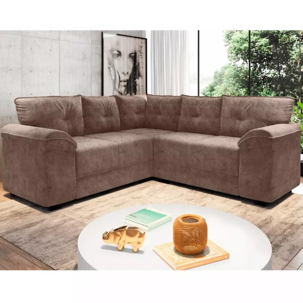 Sofá de Canto 5 Lugares Suede Irlanda Flash