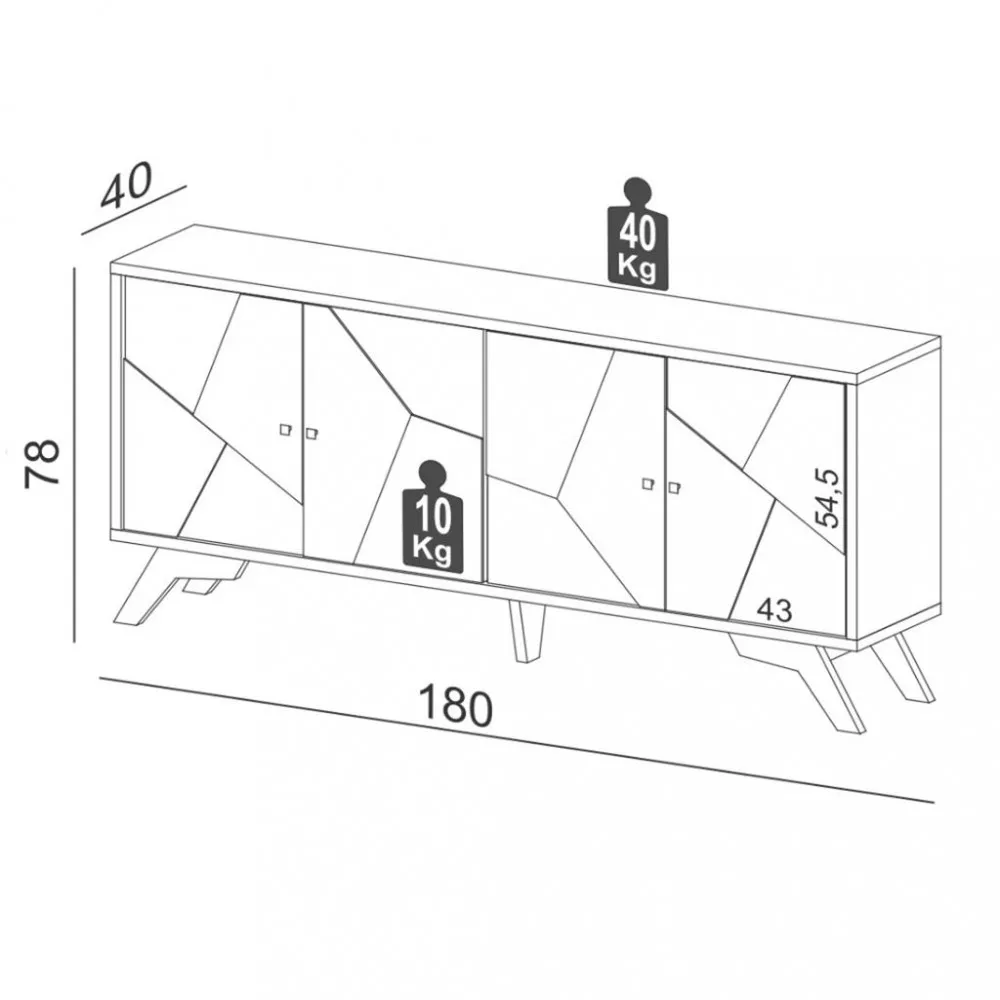 Balcão Buffet 4 Portas 180cm Mosaico TB297 Dalla Costa