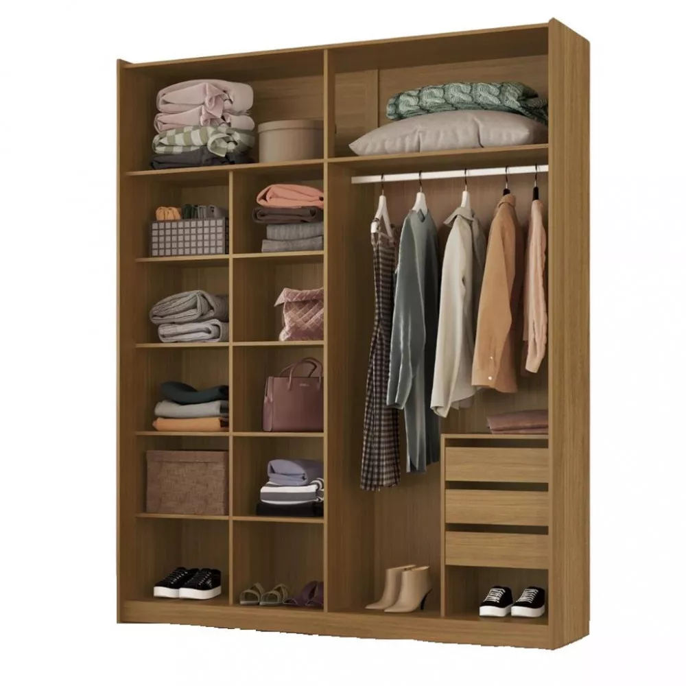 Guarda Roupa Solteiro Espelho 2 Portas de Correr 3 Gavetas Raffinato Belmax