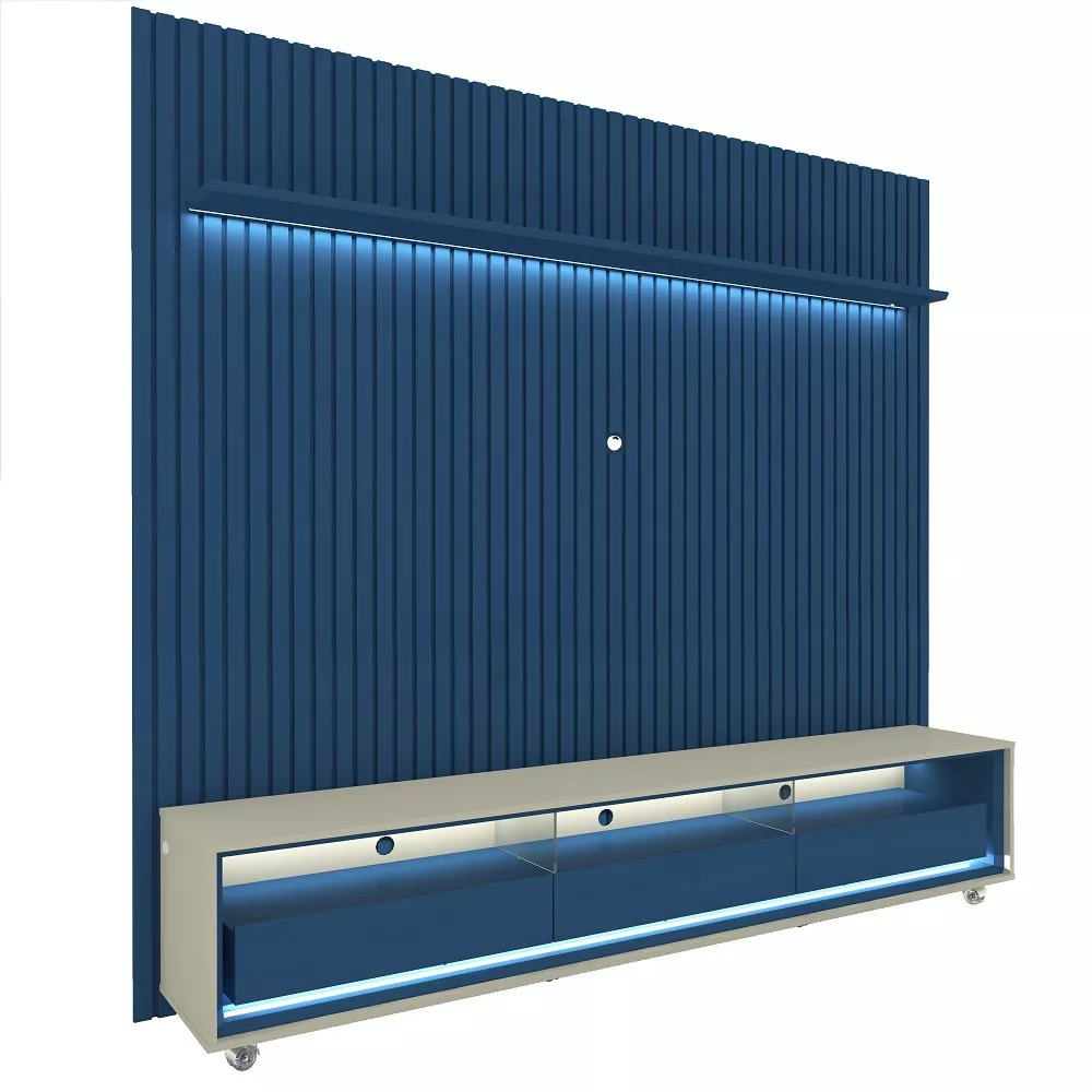 Rack com Painel para TV de Até 85 Polegadas 3 Gavetas 230cm Rodízios Nobre Requinte Gelius