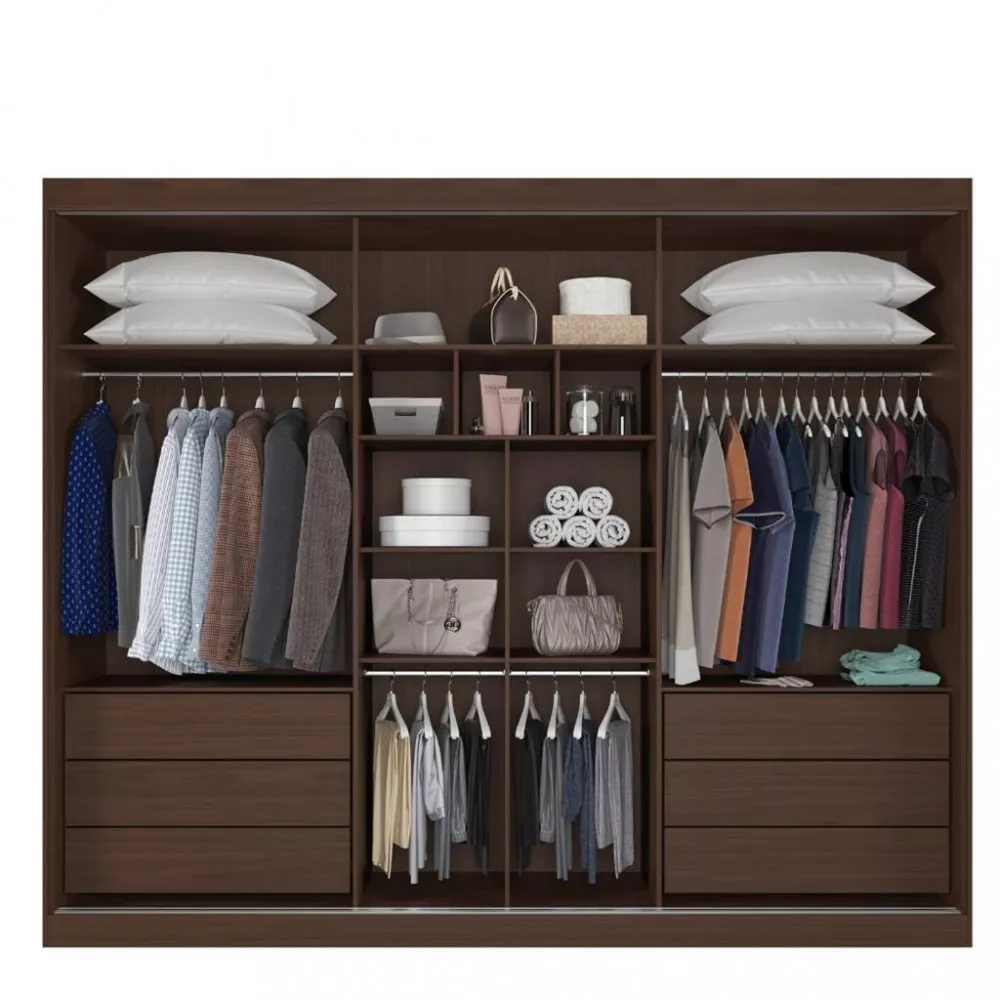 Guarda Roupa Casal Ripado com Espelho 3 Portas de Correr 100 MDF Athenas Europa