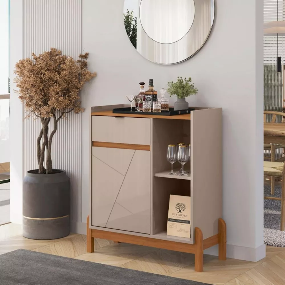 Aparador Bar 1 Porta 1 Gavetas com Pés de Madeira Bari Casa D