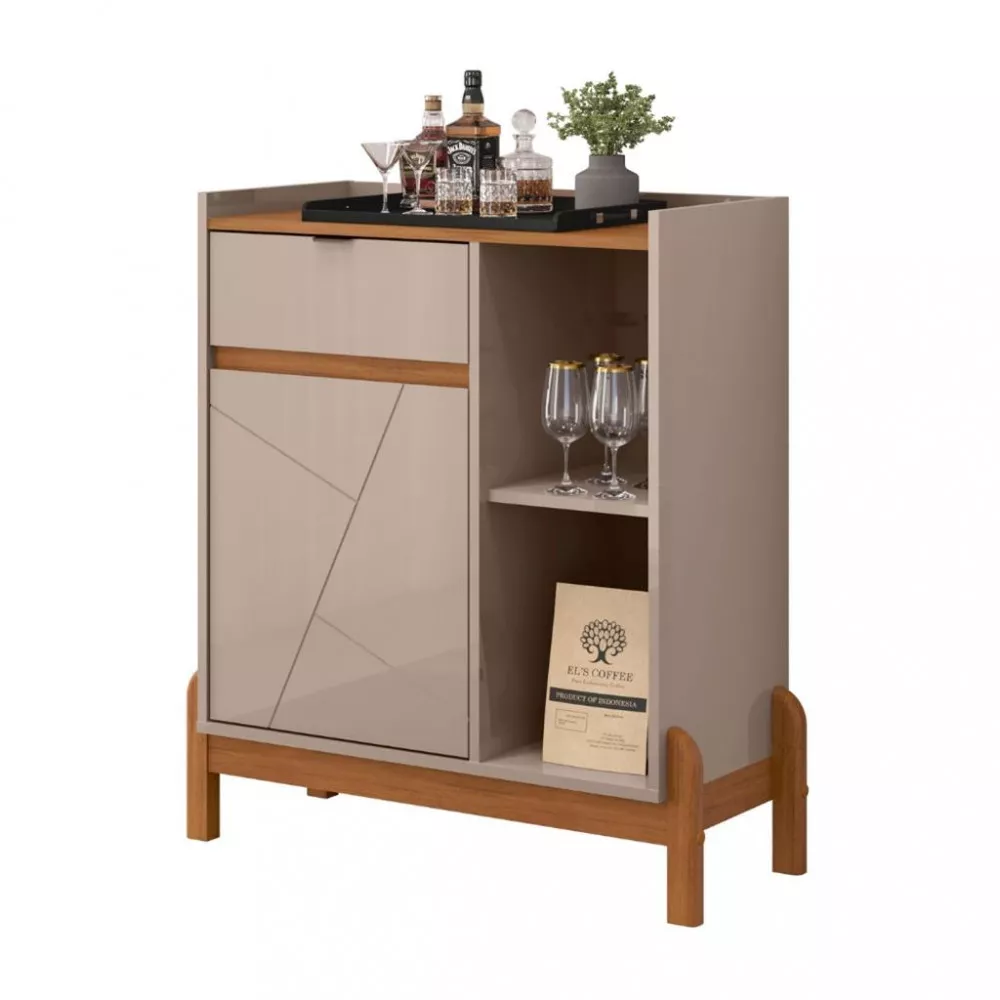 Aparador Bar 1 Porta 1 Gavetas com Pés de Madeira Bari Casa D