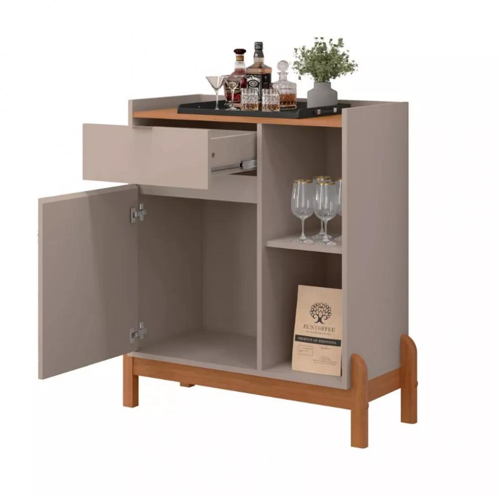 Aparador Bar 1 Porta 1 Gavetas com Pés de Madeira Bari Casa D