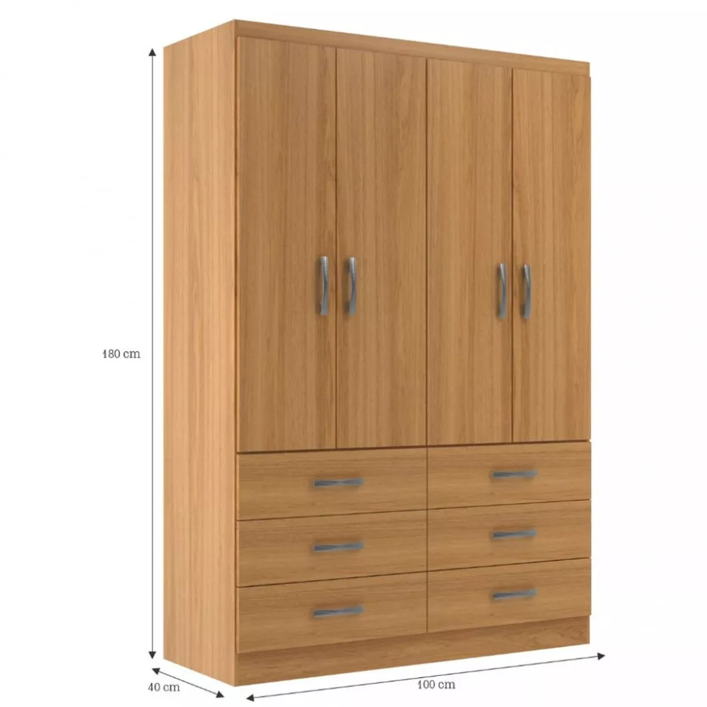 Guarda Roupa Solteiro 4 Portas 6 Gavetas Treviso Evidência