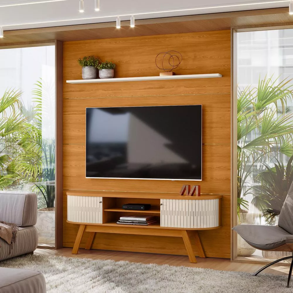 Rack com Painel para TV até 75 Polegadas 2 Portas de Correr Articulada com Pés Laguna Madetec