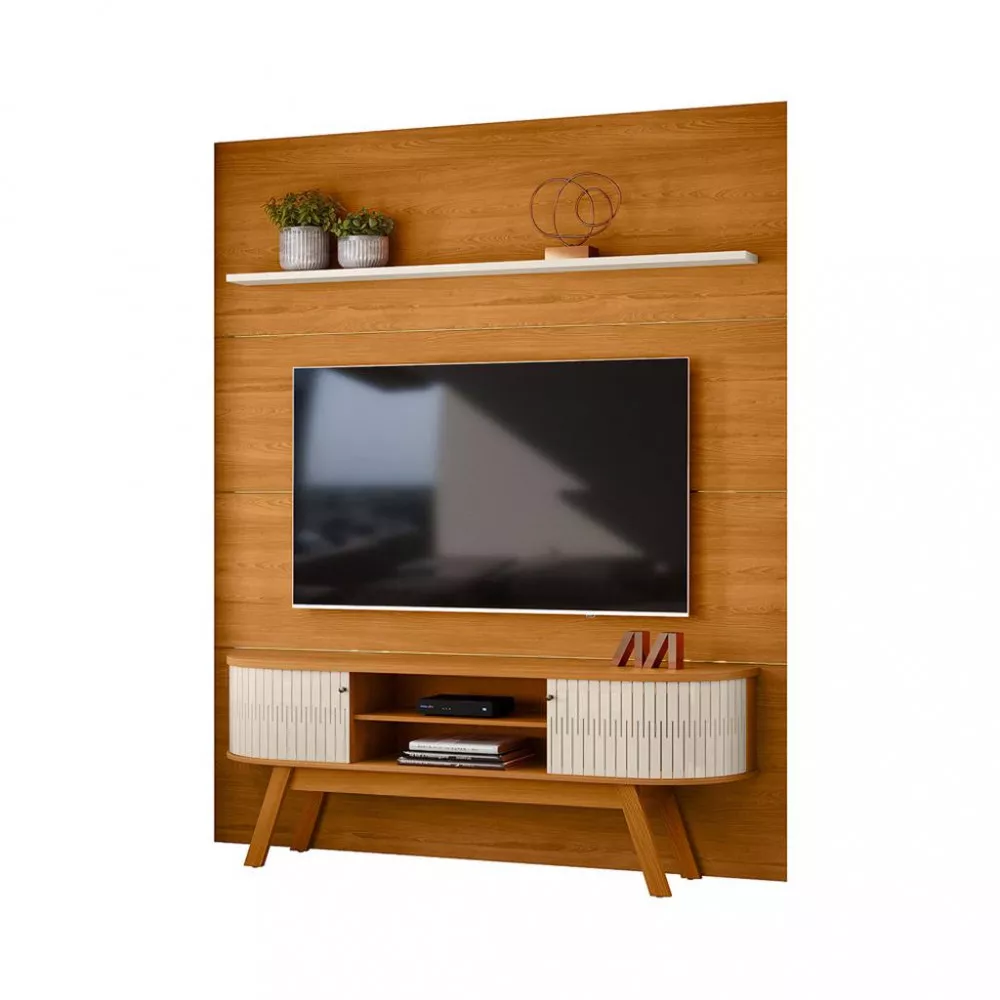 Rack com Painel para TV até 75 Polegadas 2 Portas de Correr Articulada com Pés Laguna Madetec
