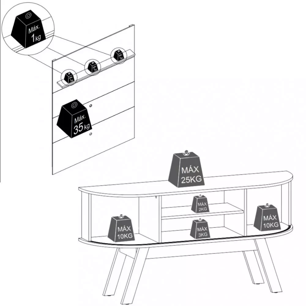 Rack com Painel para TV até 75 Polegadas 2 Portas de Correr Articulada com Pés Laguna Madetec