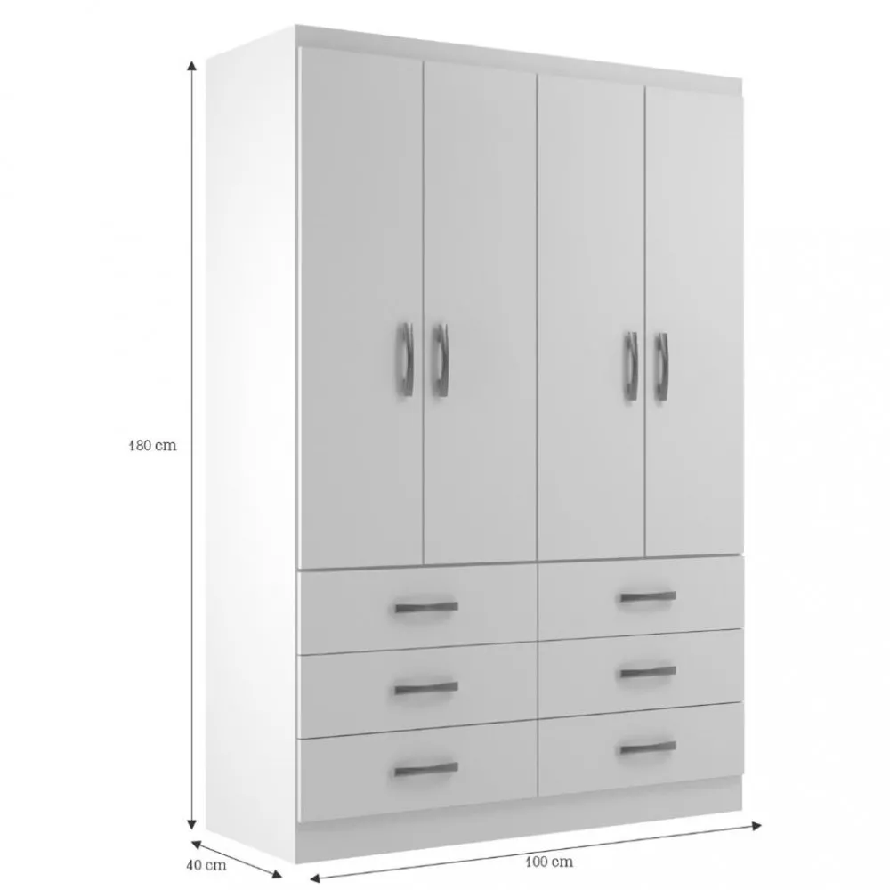 Guarda Roupa Solteiro 4 Portas 6 Gavetas Treviso Evidência