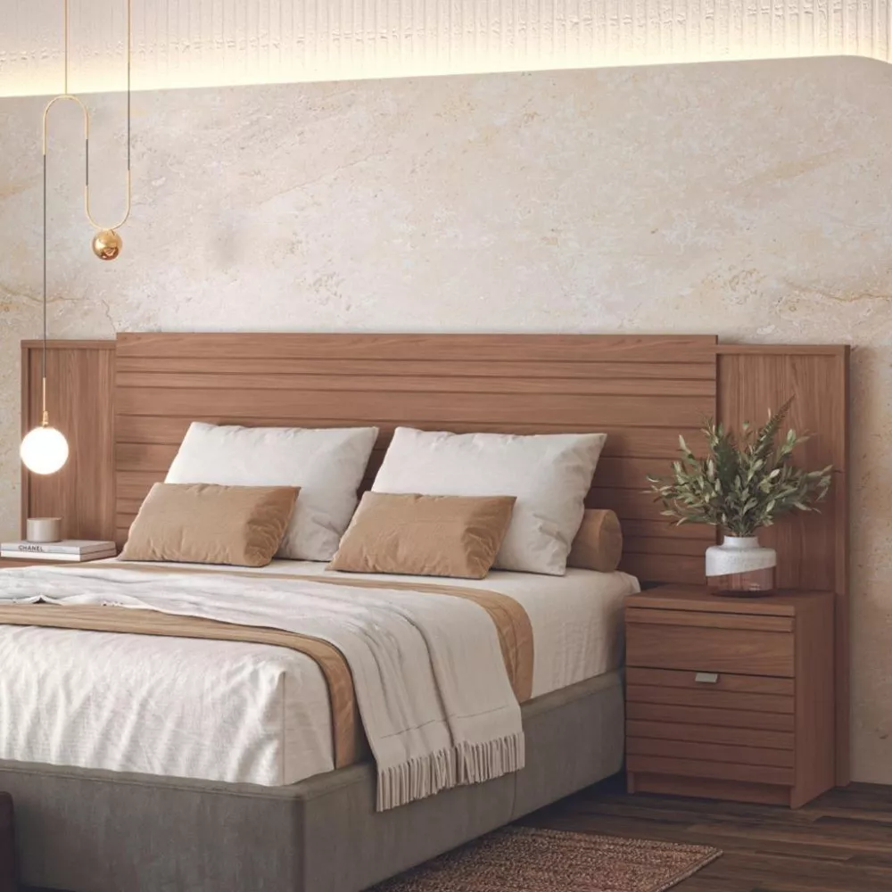 Cabeceira Queen com 2 Mesas de Cabeceira Democrata Santos Andira