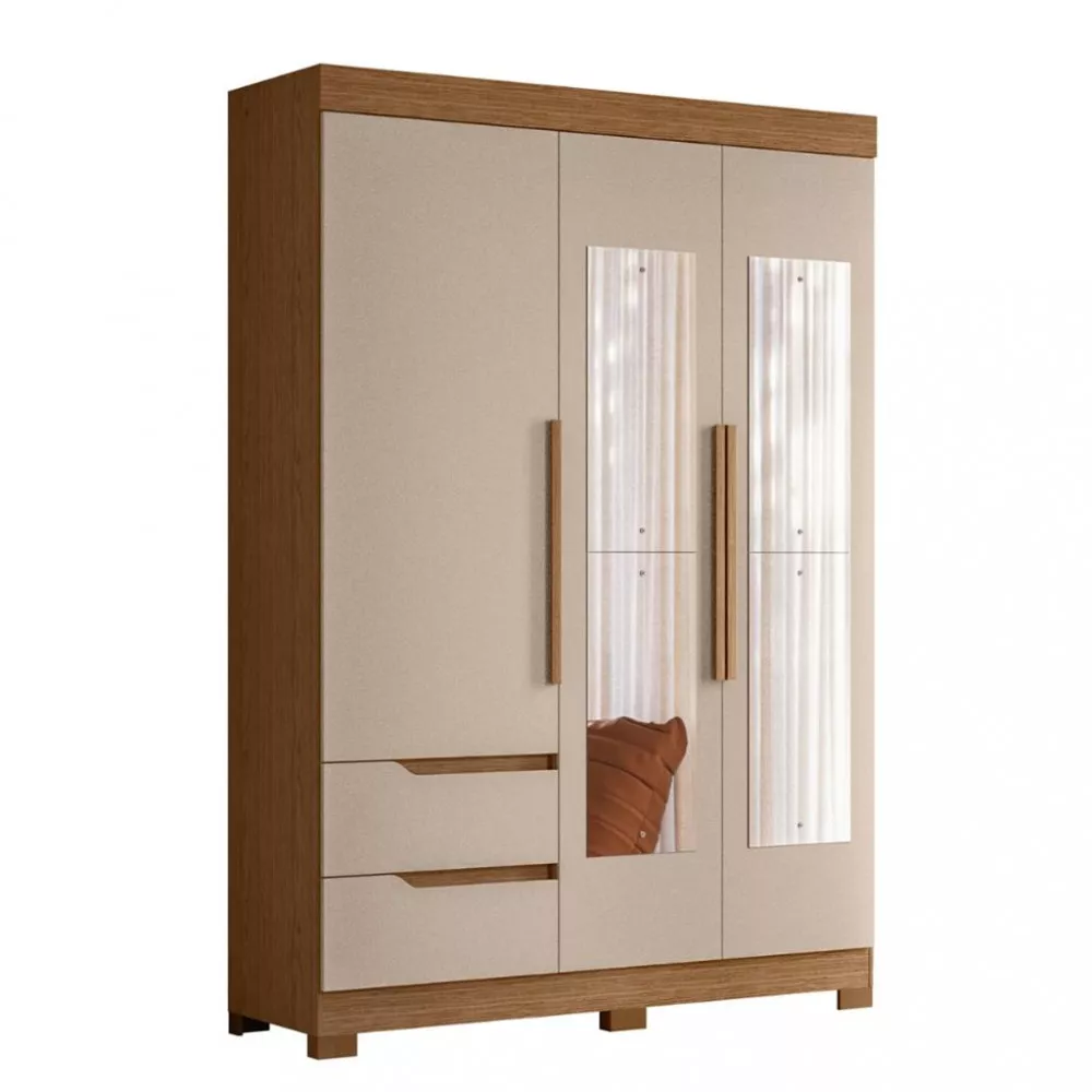 Guarda Roupa Solteiro Espelho 3 Portas 2 Gavetas Vivance Albatroz
