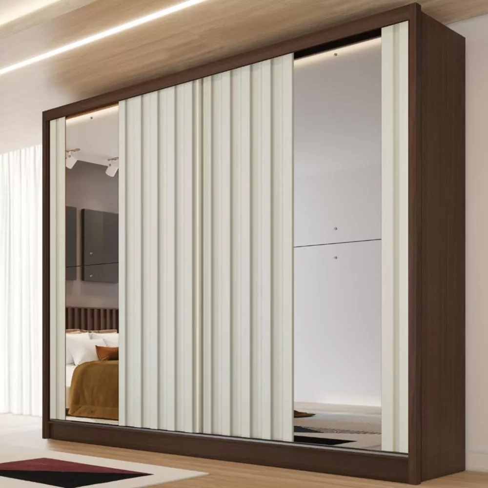 Guarda Roupa Casal Ripado com Espelho 2 Portas de Correr 100 MDF Galati Made Marcs