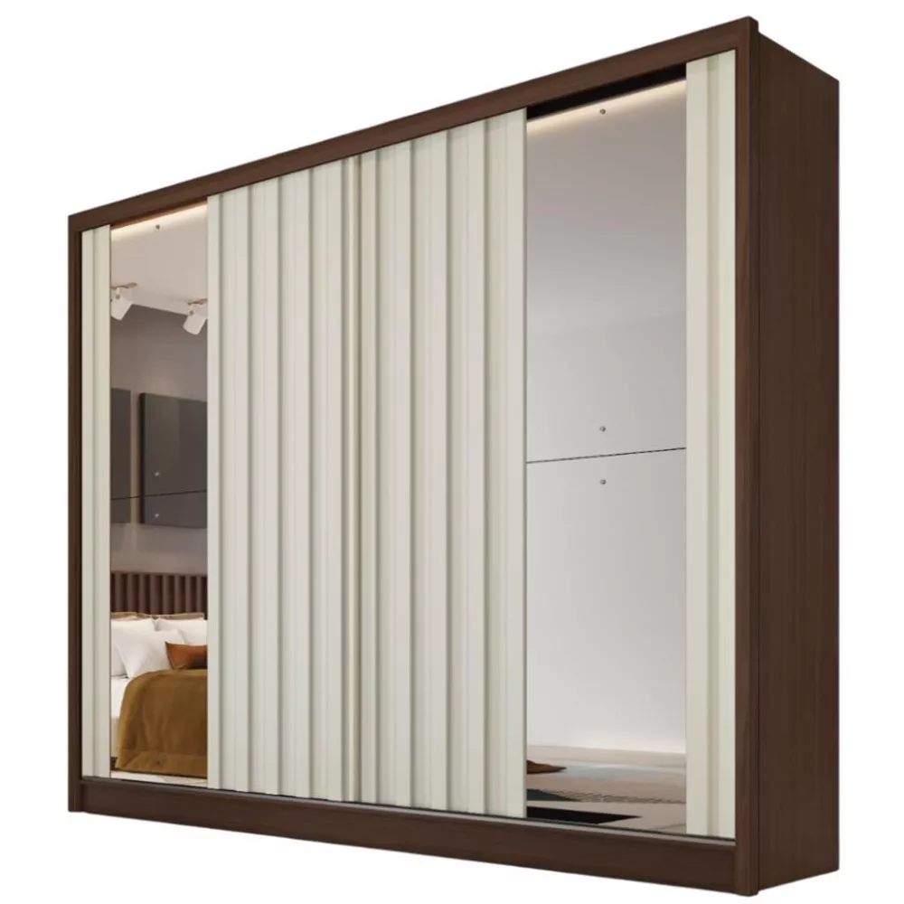 Guarda Roupa Casal Ripado com Espelho 2 Portas de Correr 100 MDF Galati Made Marcs