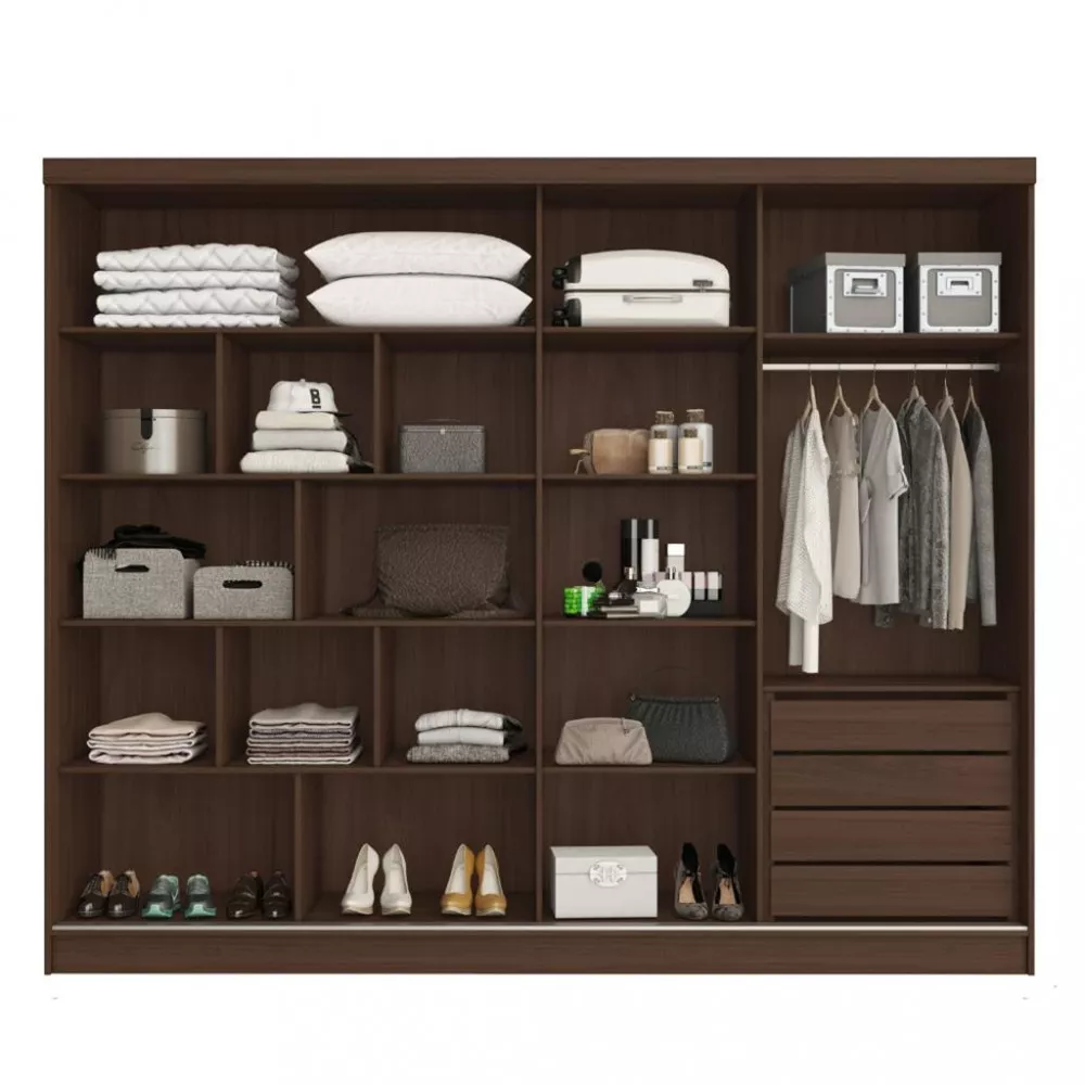 Guarda Roupa Casal Ripado com Espelho 2 Portas de Correr 100 MDF Galati Made Marcs