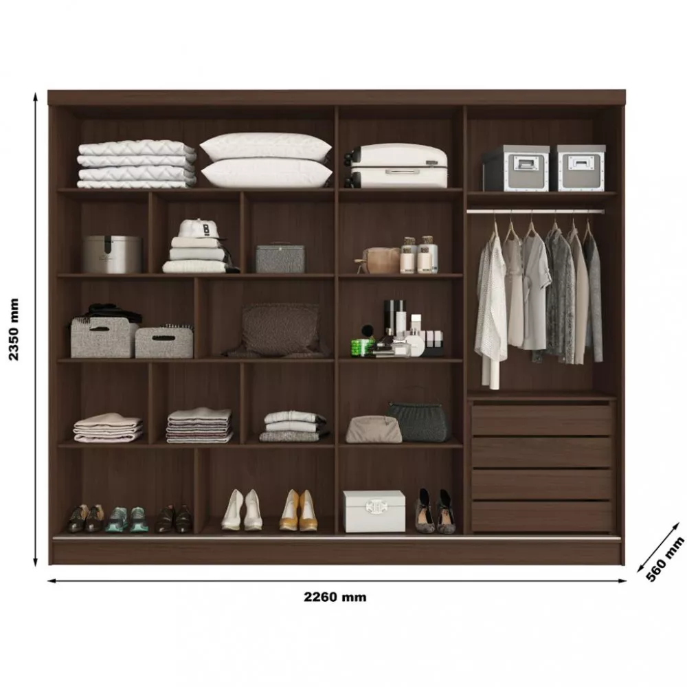 Guarda Roupa Casal Ripado com Espelho 2 Portas de Correr 100 MDF Galati Made Marcs