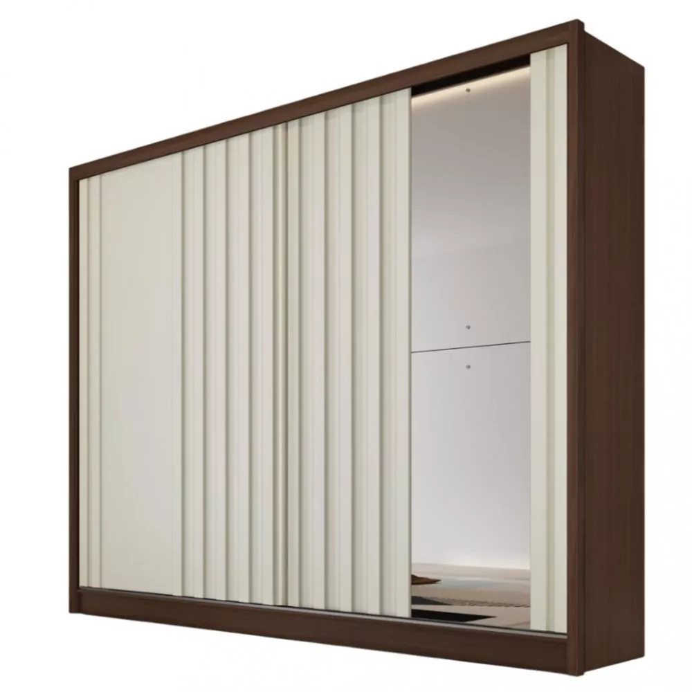 Guarda Roupa Casal Ripado com Espelho 2 Portas de Correr 100 MDF Galati Made Marcs