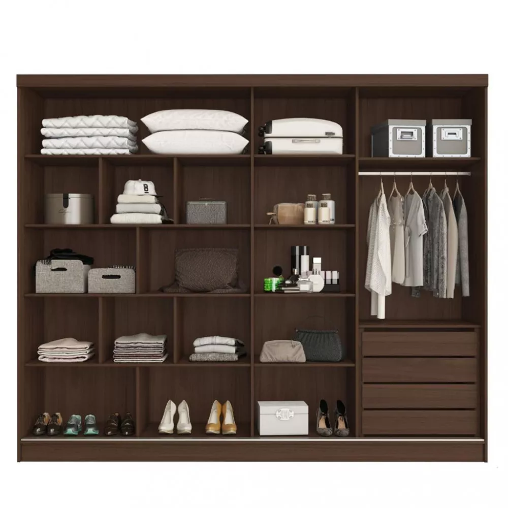 Guarda Roupa Casal Ripado com Espelho 2 Portas de Correr 100 MDF Galati Made Marcs