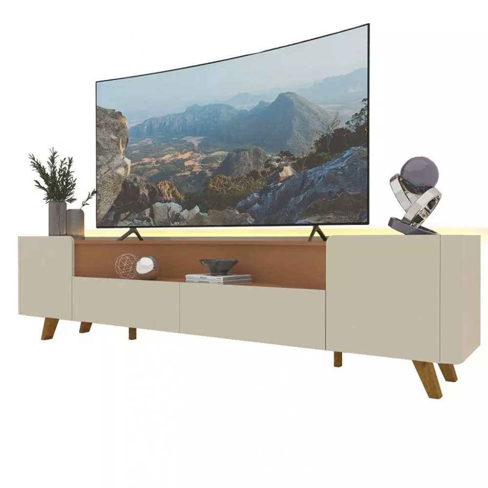 Rack para TV até 85 Polegadas 2 Portas 2 Gavetas Pés de Madeira Infinity Gelius