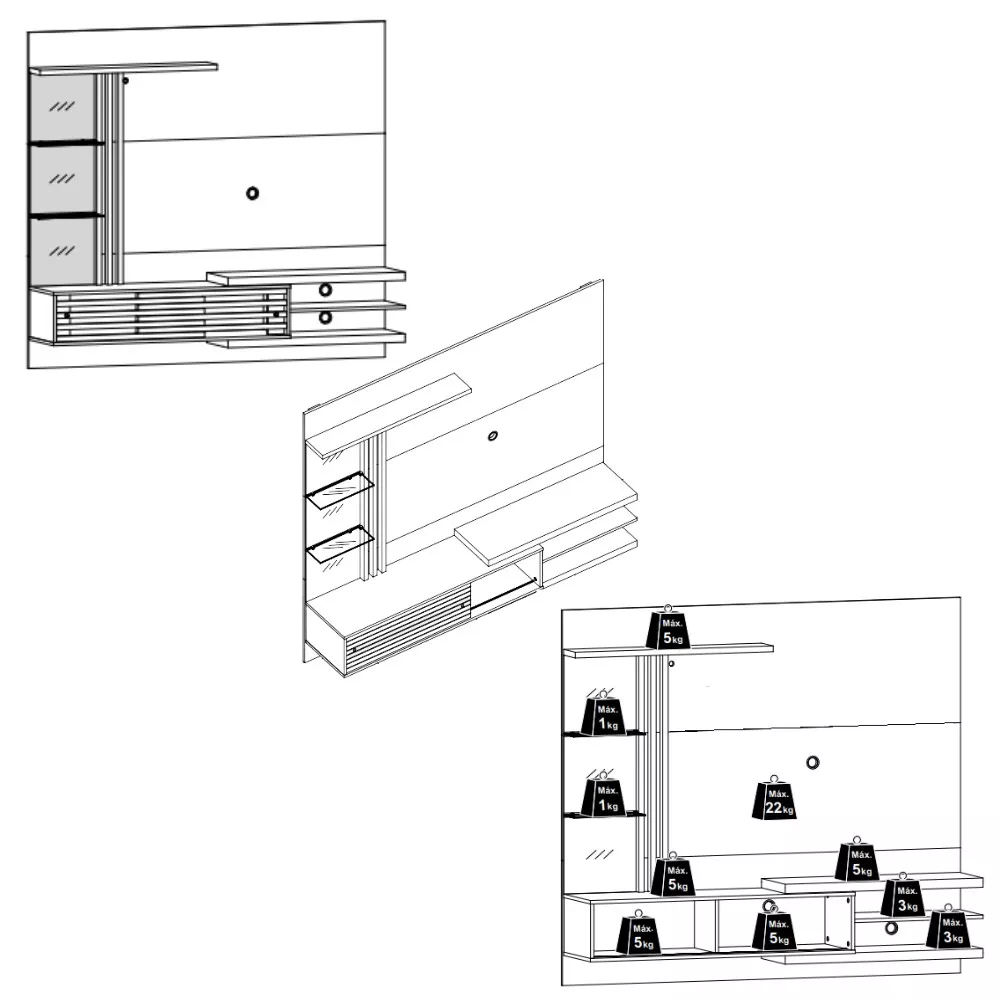 Painel para TV até 55 Polegadas com LED e Espelho 2 Portas de Correr Frizz Supreme Madetec