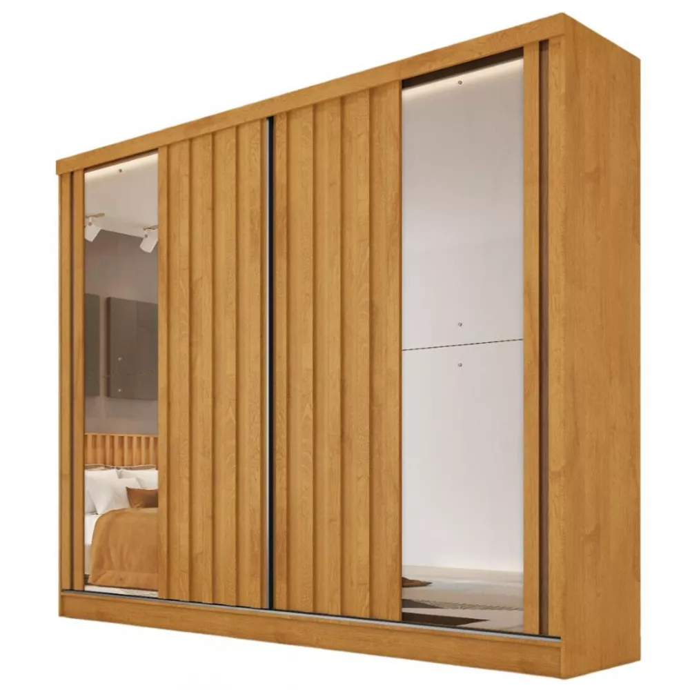 Guarda Roupa Casal Ripado com Espelho 2 Portas de Correr 100 MDF Galati Made Marcs