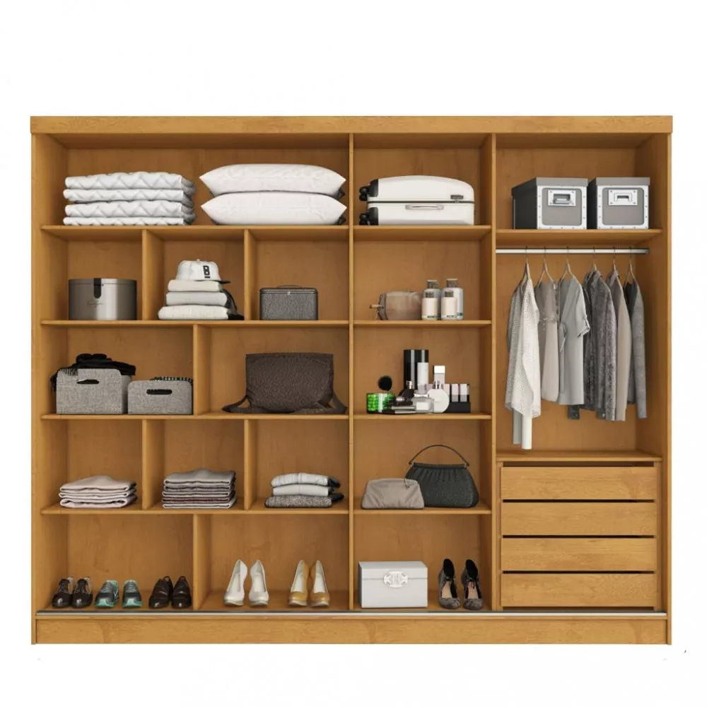 Guarda Roupa Casal Ripado com Espelho 2 Portas de Correr 100 MDF Galati Made Marcs