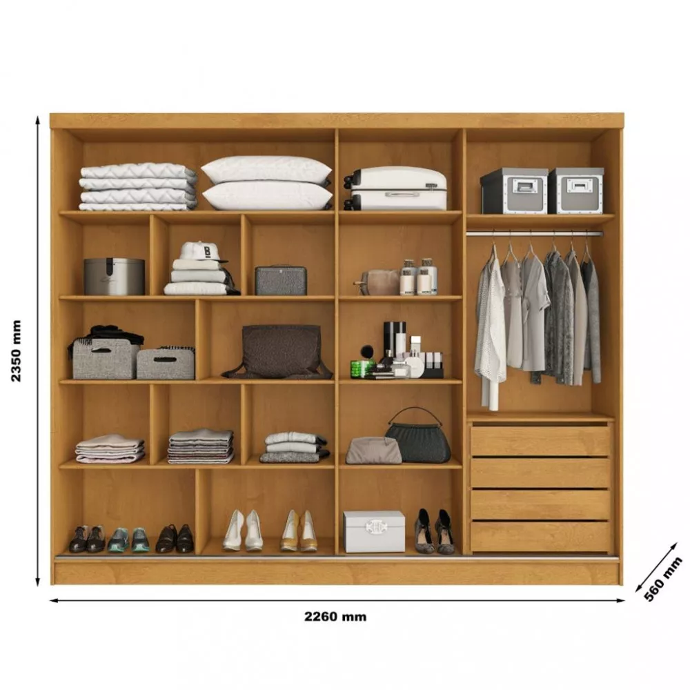 Guarda Roupa Casal Ripado com Espelho 2 Portas de Correr 100 MDF Galati Made Marcs
