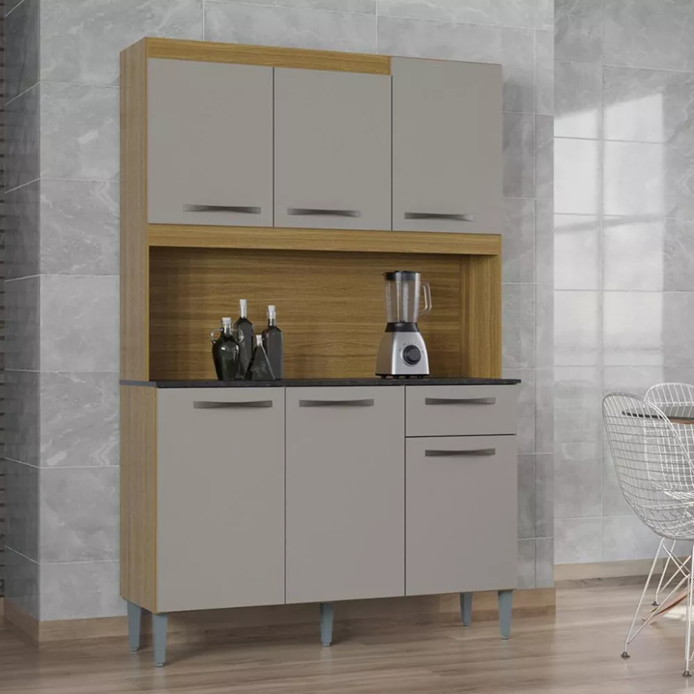 Cozinha Compacta 6 Portas 1 Gaveta 120cm Livia Poquema